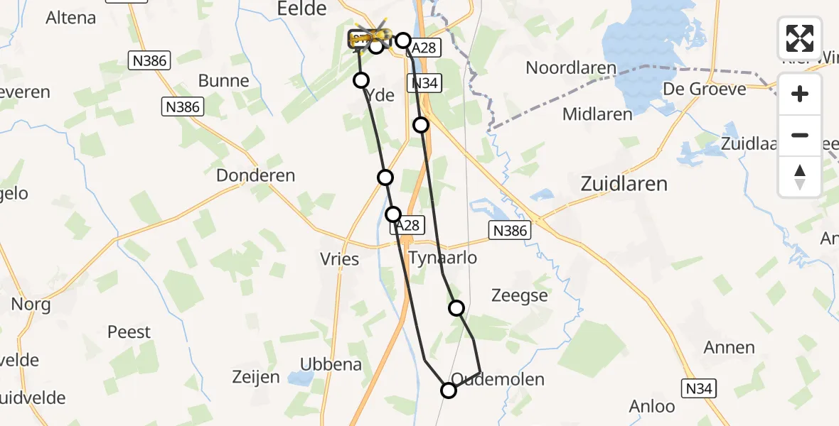 Vluchtroute Traumahelikopter Groningen Airport Eelde - Groningen Airport Eelde, 17 augustus 2026, 06:20