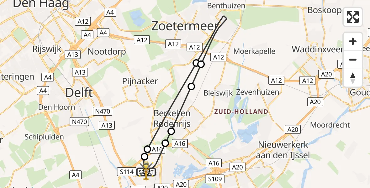 Vluchtroute Traumahelikopter Rotterdam The Hague Airport - Rotterdam The Hague Airport, 17 augustus 2026, 08:04