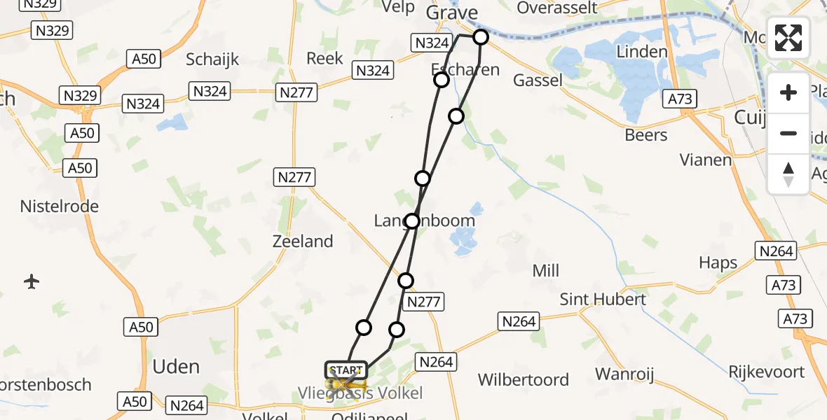 Vluchtroute Traumahelikopter Vliegbasis Volkel - Vliegbasis Volkel, 17 augustus 2026, 08:51