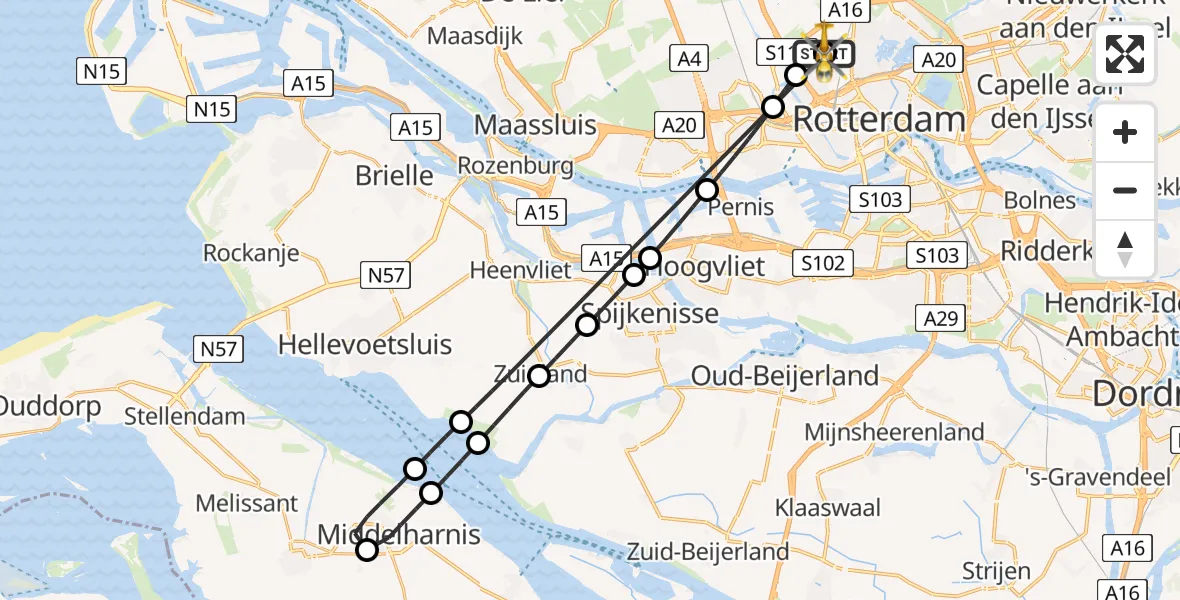 Vluchtroute Traumahelikopter Rotterdam The Hague Airport - Rotterdam The Hague Airport, 17 augustus 2026, 12:18