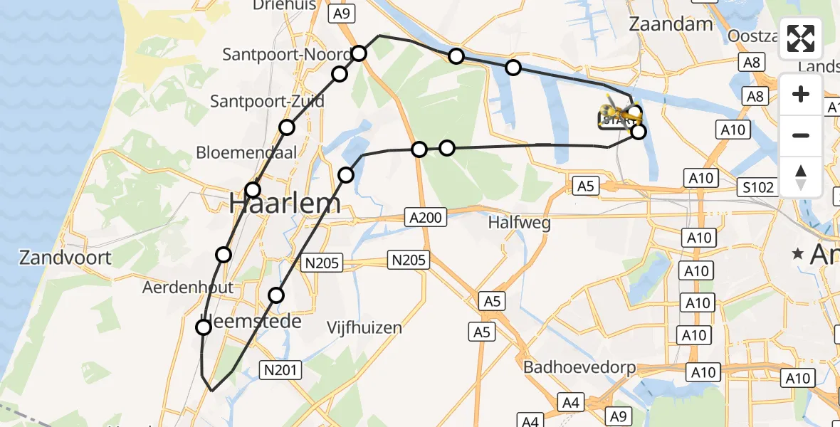 Vluchtroute Traumahelikopter Amsterdam Heliport - Amsterdam Heliport, 17 augustus 2026, 13:44