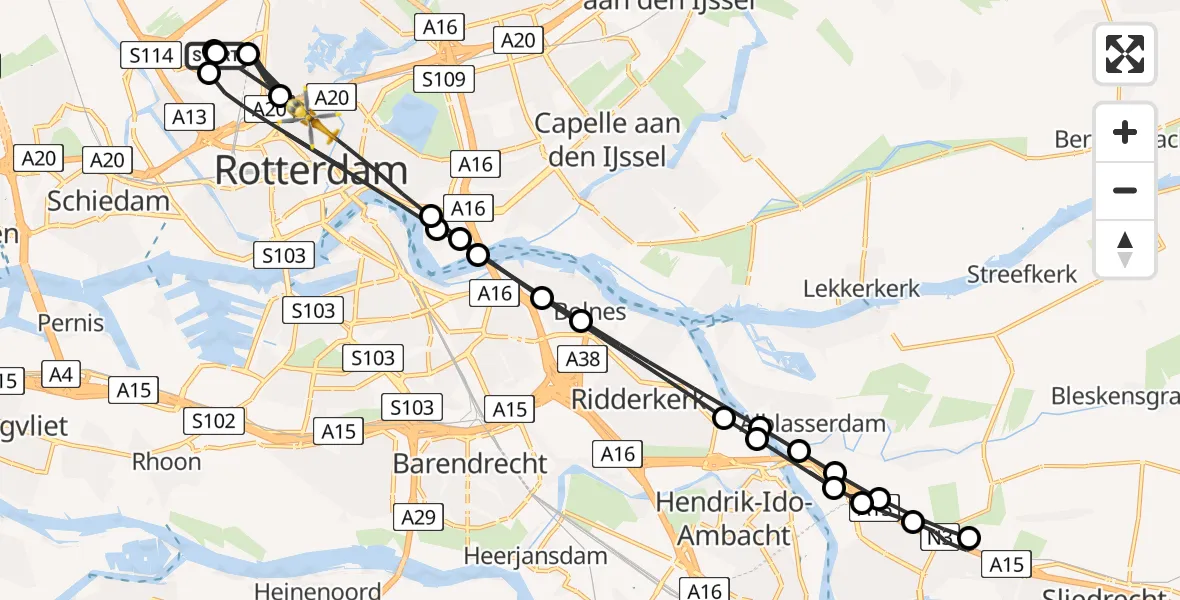 Vluchtroute Traumahelikopter Rotterdam The Hague Airport - Rotterdam, 17 augustus 2026, 13:53