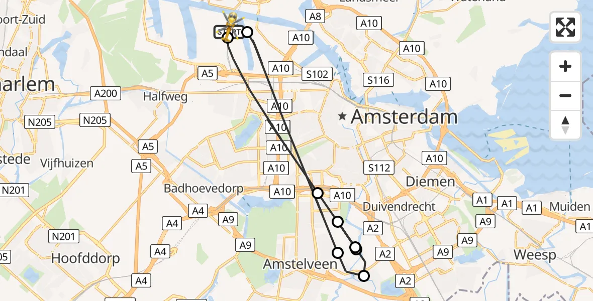 Vluchtroute Traumahelikopter Amsterdam Heliport - Amsterdam Heliport, 17 augustus 2026, 15:23