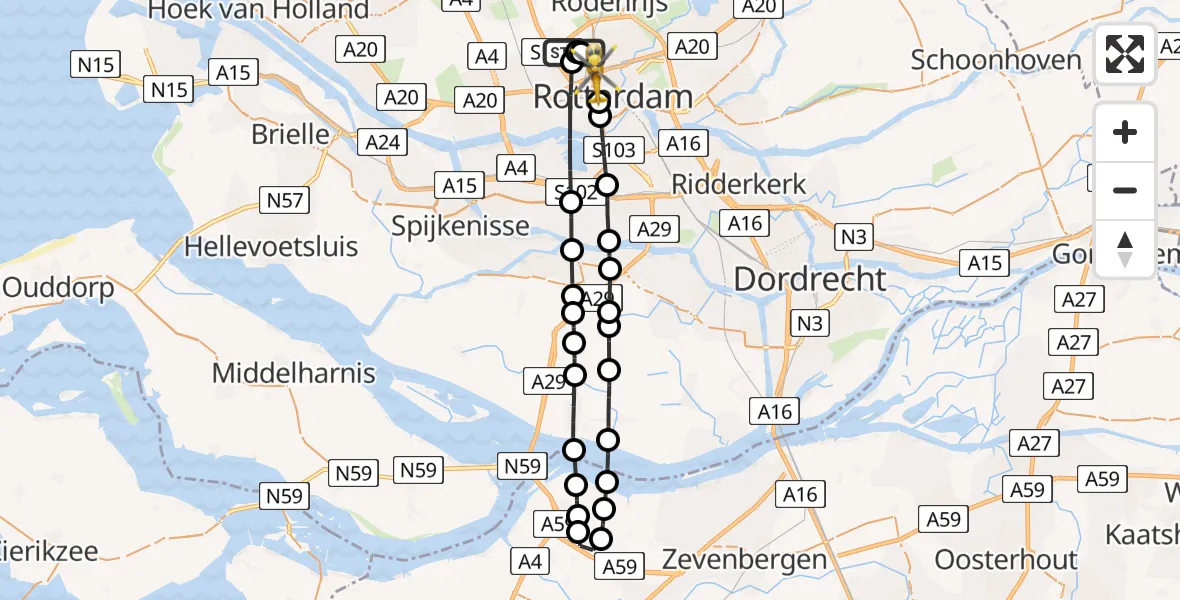 Vluchtroute Traumahelikopter Rotterdam The Hague Airport - Rotterdam, 17 augustus 2026, 16:00