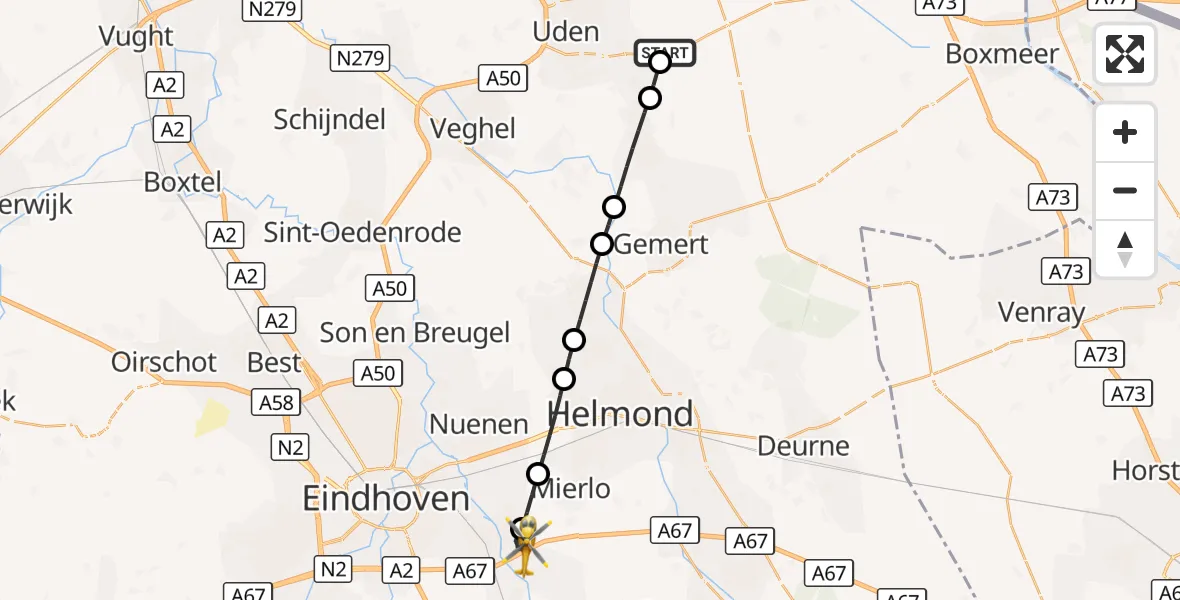 Vluchtroute Traumahelikopter Vliegbasis Volkel - Geldrop, 17 augustus 2026, 16:11