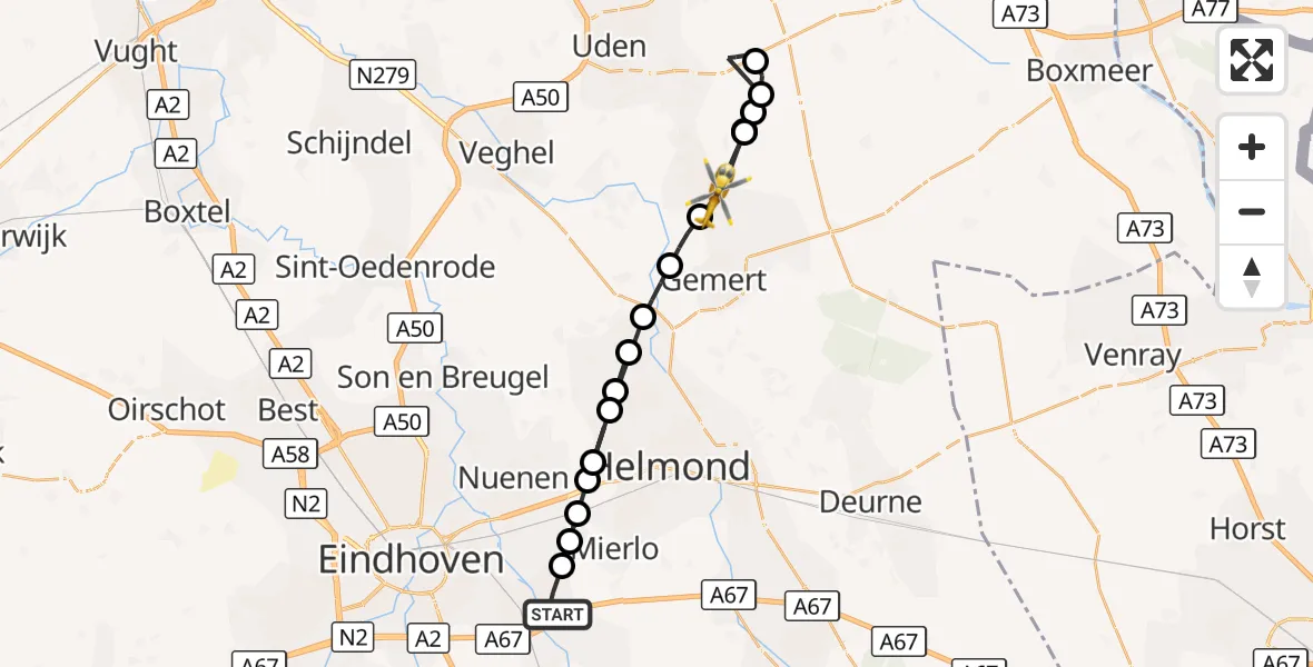 Vluchtroute Traumahelikopter Geldrop - Boekel, 17 augustus 2026, 16:38