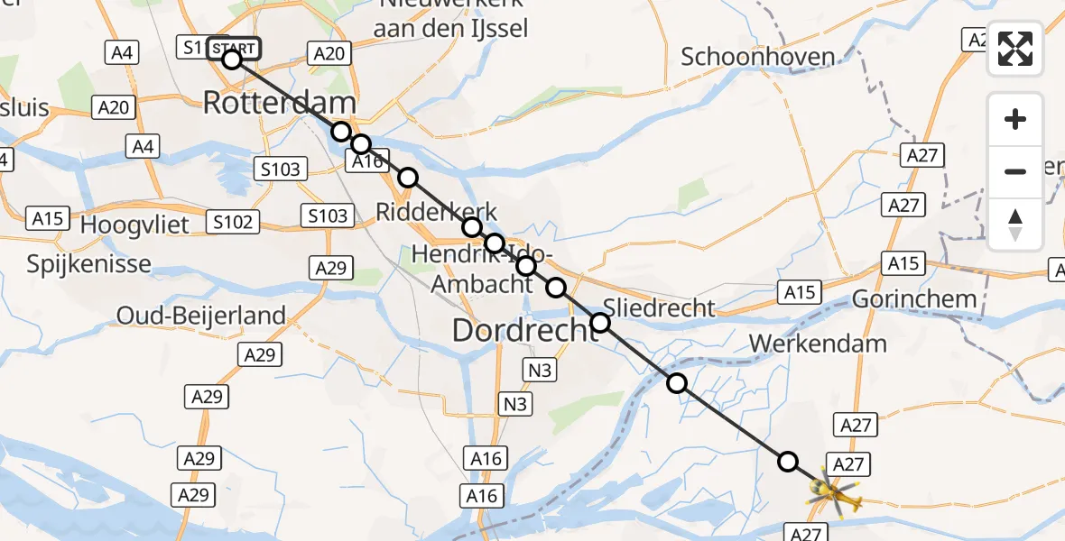 Vluchtroute Traumahelikopter Rotterdam The Hague Airport - Hank, 17 augustus 2026, 17:02