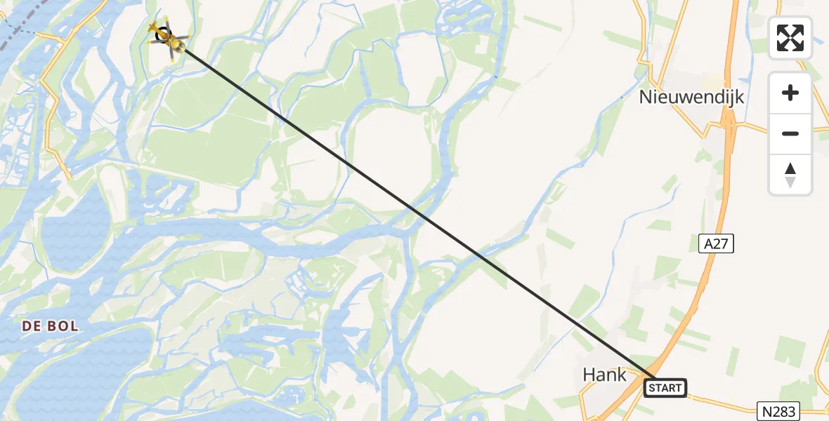 Vluchtroute Traumahelikopter Hank - Werkendam, 17 augustus 2026, 17:17