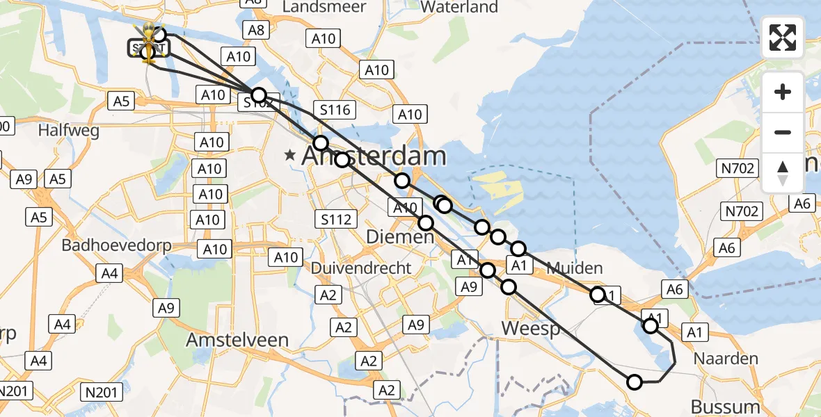 Vluchtroute Traumahelikopter Amsterdam Heliport - Amsterdam Heliport, 17 augustus 2026, 17:22