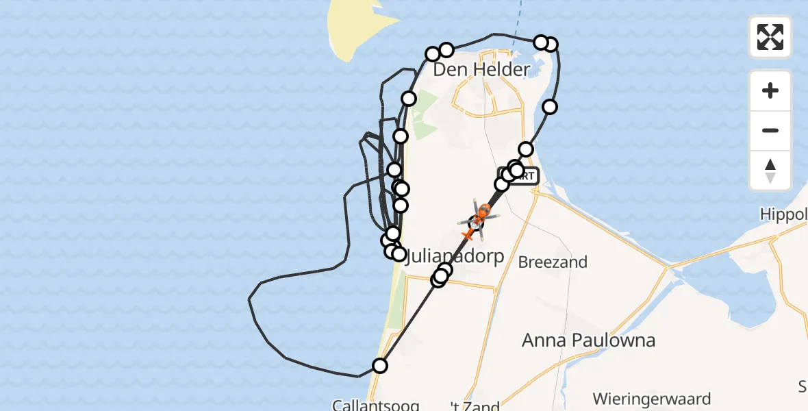 Vluchtroute Kustwachthelikopter Militair vliegveld De Kooy / Den Helder Airport - Julianadorp, 17 augustus 2026, 17:28