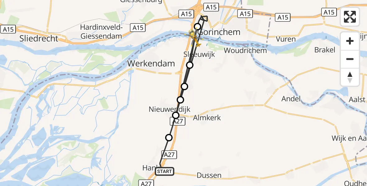 Vluchtroute Traumahelikopter Hank - Sleeuwijk, 17 augustus 2026, 17:47