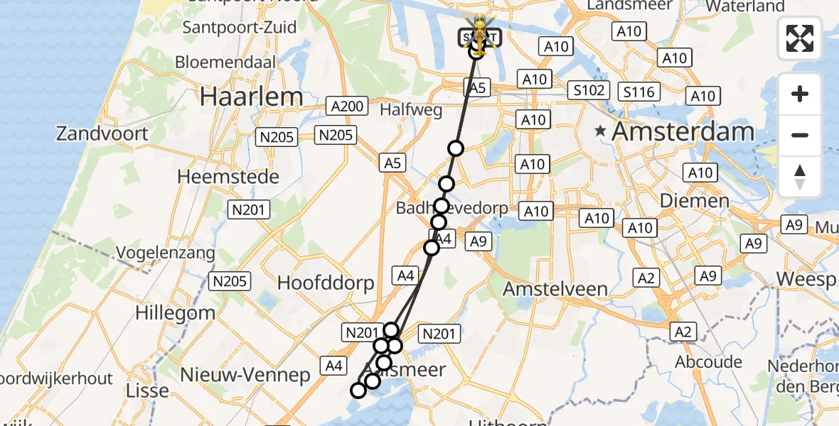 Vluchtroute Traumahelikopter Amsterdam Heliport - Amsterdam Heliport, 17 augustus 2026, 17:57
