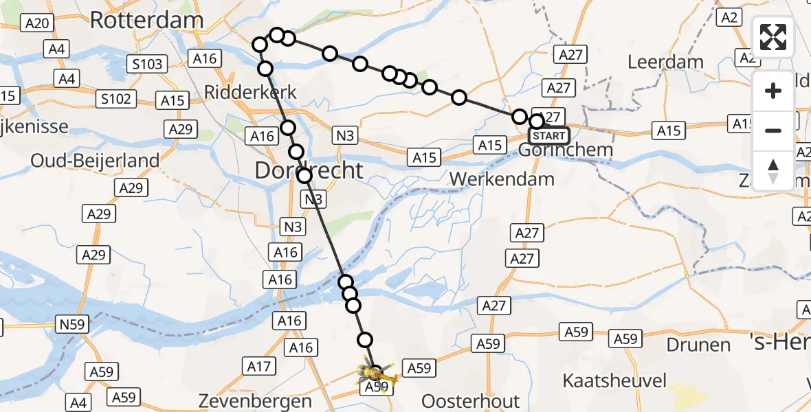 Vluchtroute Traumahelikopter Gorinchem - Wagenberg, 17 augustus 2026, 18:10