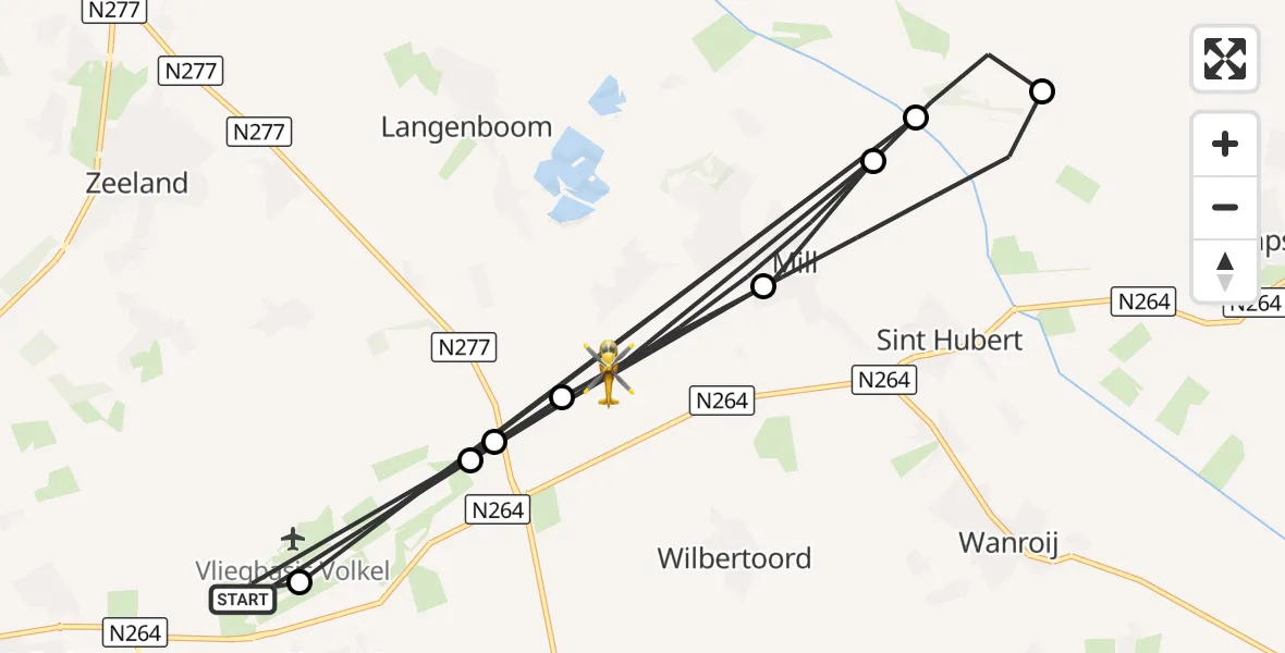 Vluchtroute Traumahelikopter Vliegbasis Volkel - Mill, 17 augustus 2026, 18:10