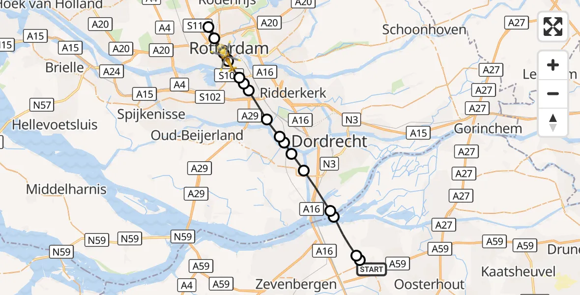 Vluchtroute Traumahelikopter Wagenberg - Erasmus Medisch Centrum Heliport, 17 augustus 2026, 19:07