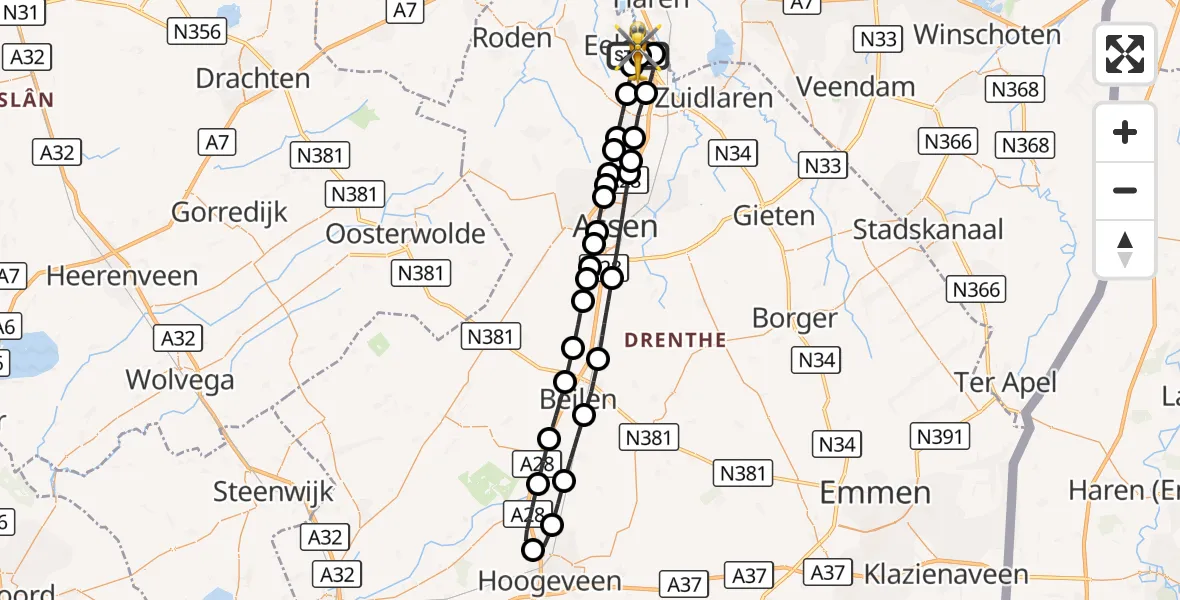 Vluchtroute Traumahelikopter Groningen Airport Eelde - Groningen Airport Eelde, 17 augustus 2026, 21:49