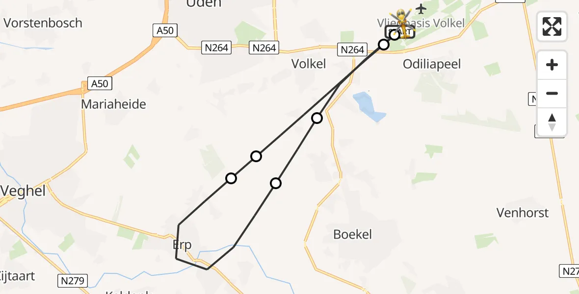 Vluchtroute Traumahelikopter Vliegbasis Volkel - Vliegbasis Volkel, 18 augustus 2026, 00:49