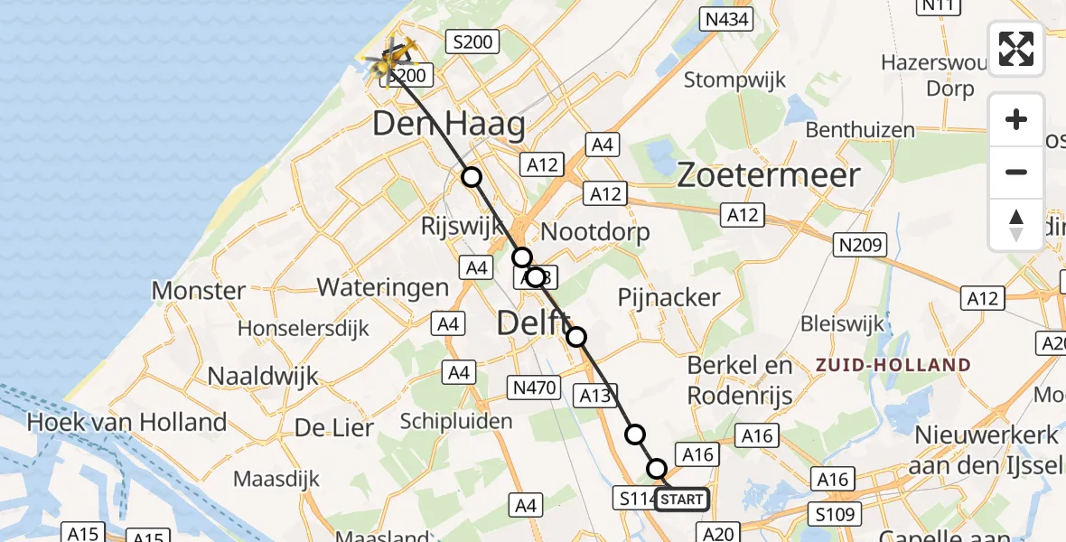 Vluchtroute Traumahelikopter Rotterdam The Hague Airport - 's-Gravenhage, 18 augustus 2026, 08:07