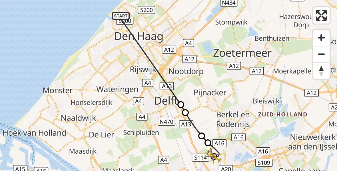 Vluchtroute Traumahelikopter 's-Gravenhage - Rotterdam The Hague Airport, 18 augustus 2026, 08:28