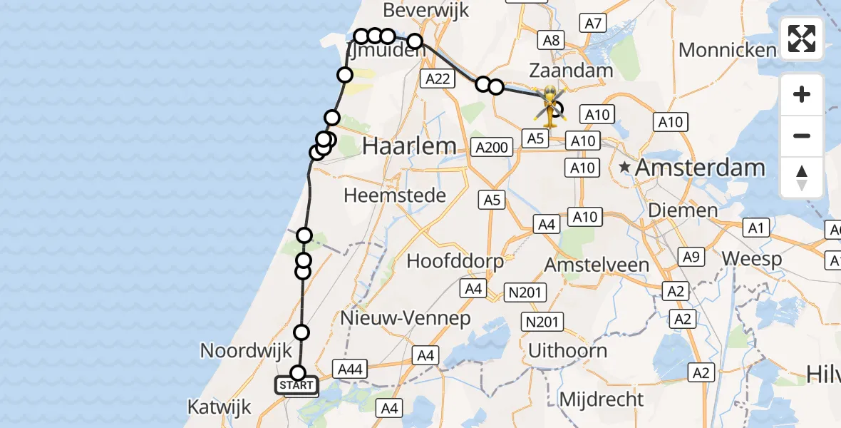 Vluchtroute Traumahelikopter Sassenheim - Amsterdam Heliport, 18 augustus 2026, 10:33