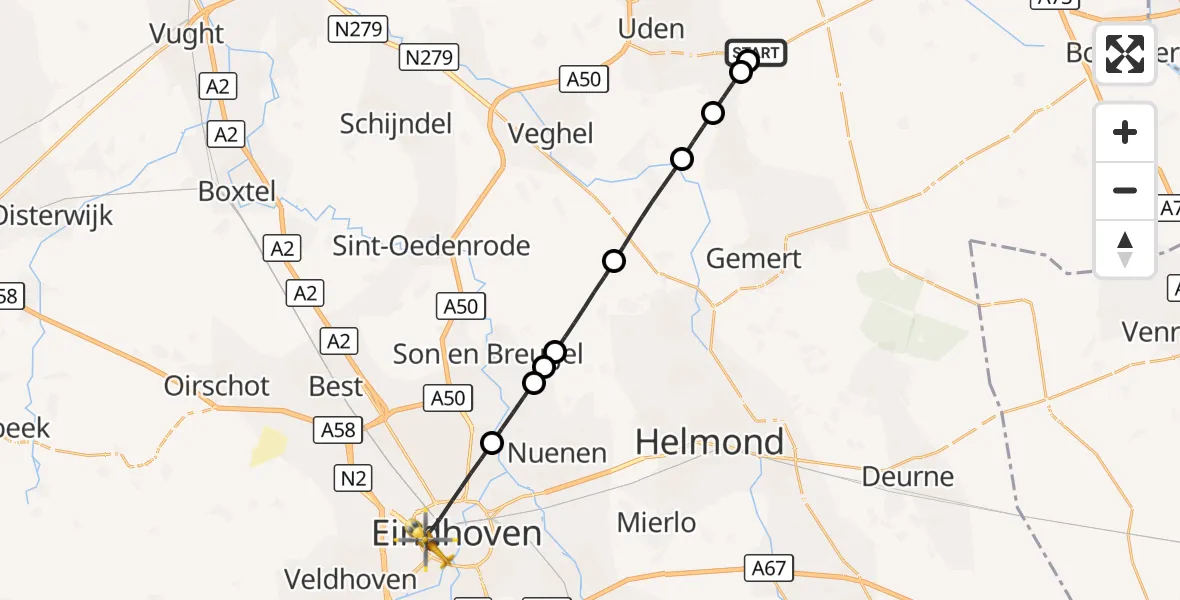 Vluchtroute Traumahelikopter Vliegbasis Volkel - Eindhoven, 18 augustus 2026, 10:44