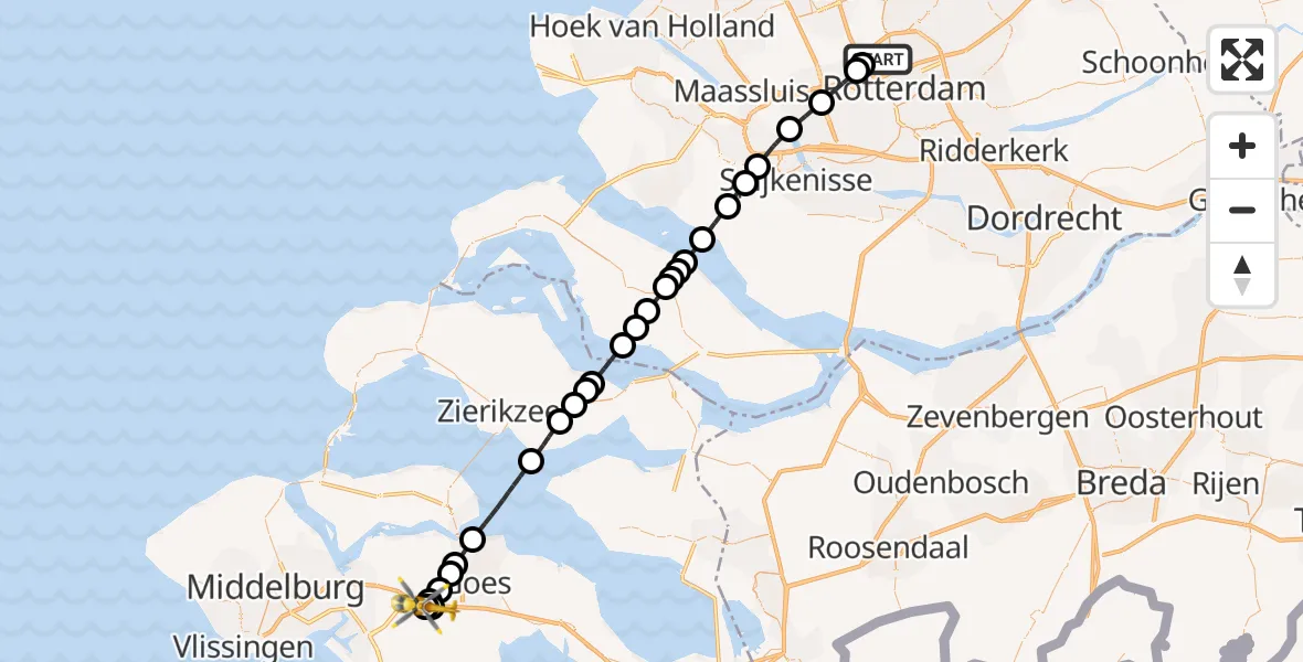 Vluchtroute Traumahelikopter Rotterdam The Hague Airport - 's-Heer Abtskerke, 18 augustus 2026, 11:22