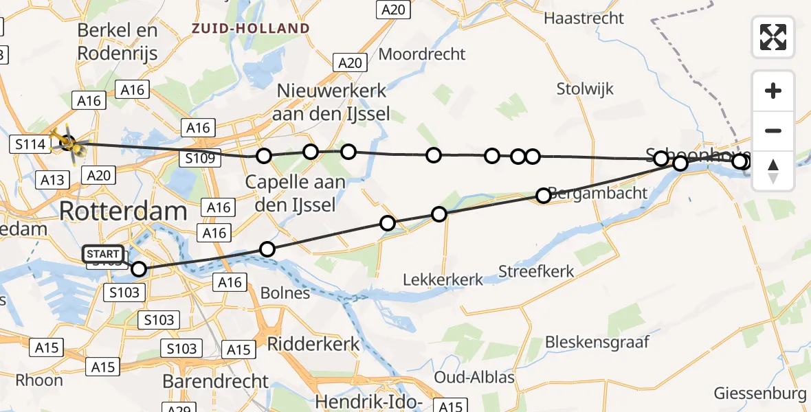 Vluchtroute Traumahelikopter Erasmus MC - Rotterdam The Hague Airport, 18 augustus 2026, 12:52