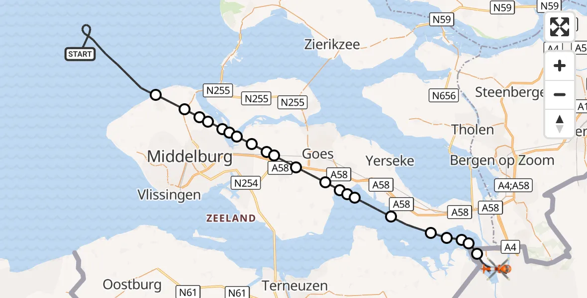 Vluchtroute Kustwachthelikopter Noordzee - Zandvliet, 18 augustus 2026, 13:26