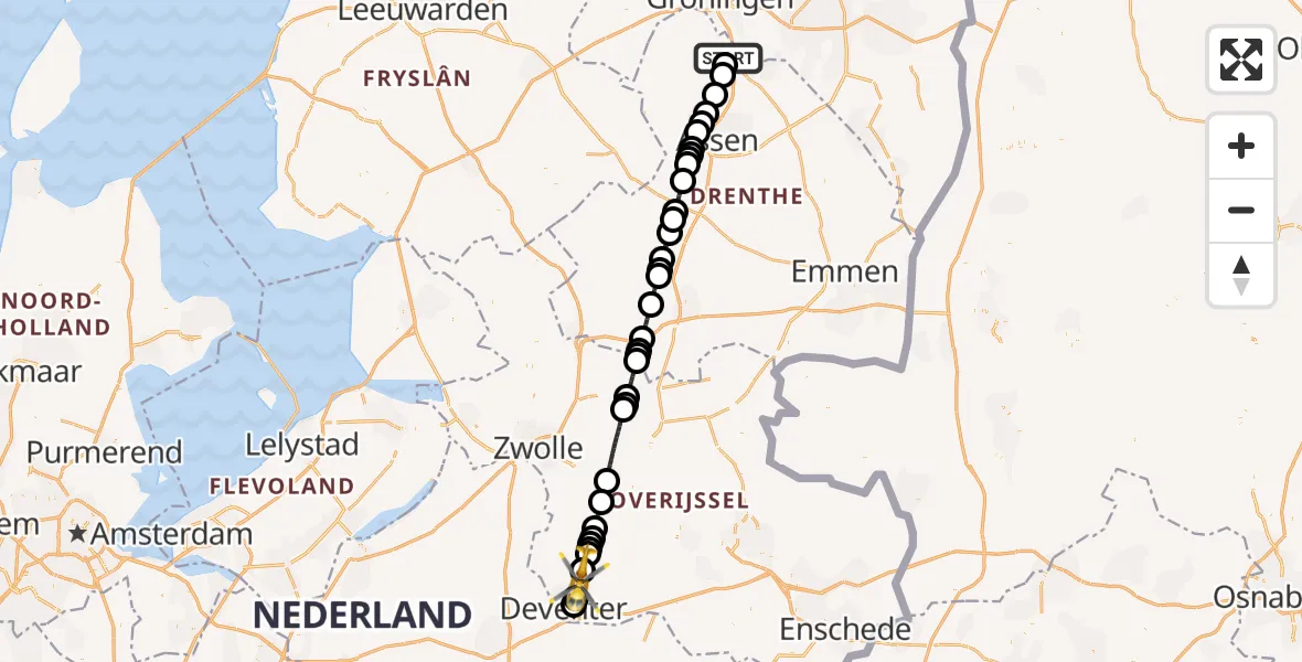 Vluchtroute Traumahelikopter Groningen Airport Eelde - Schalkhaar, 18 augustus 2026, 13:36