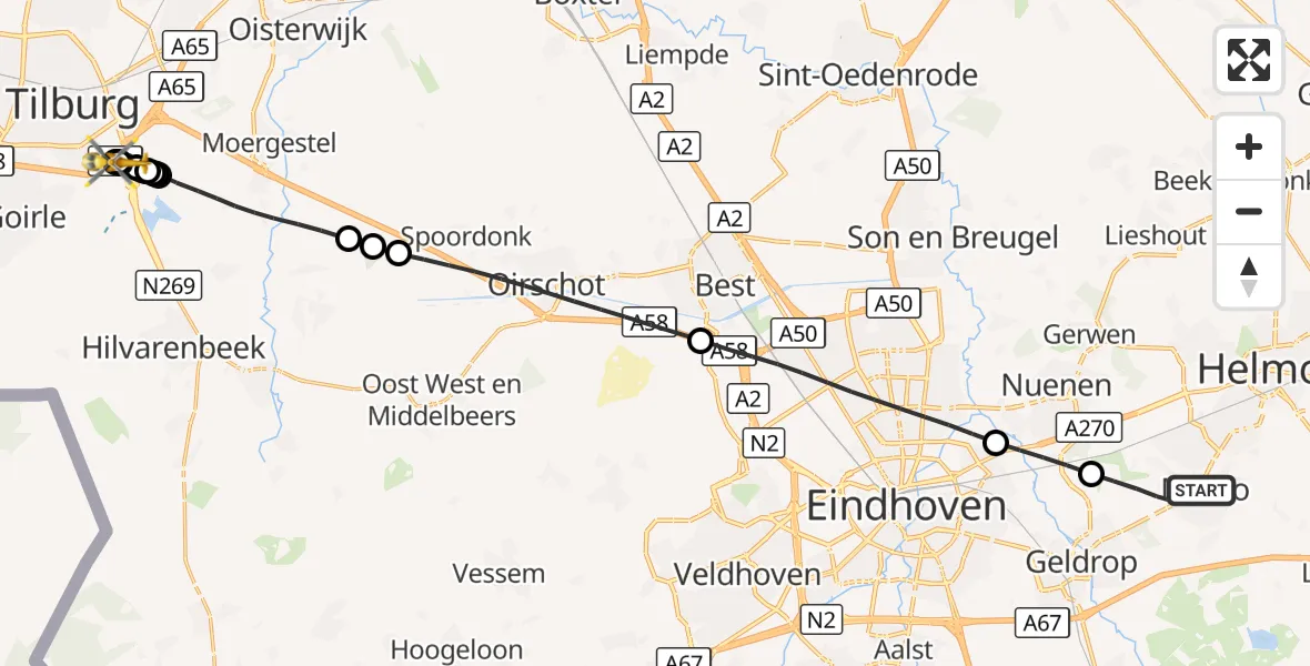 Vluchtroute Traumahelikopter Mierlo - St. Elisabeth Hospital Heliport, 18 augustus 2026, 13:52