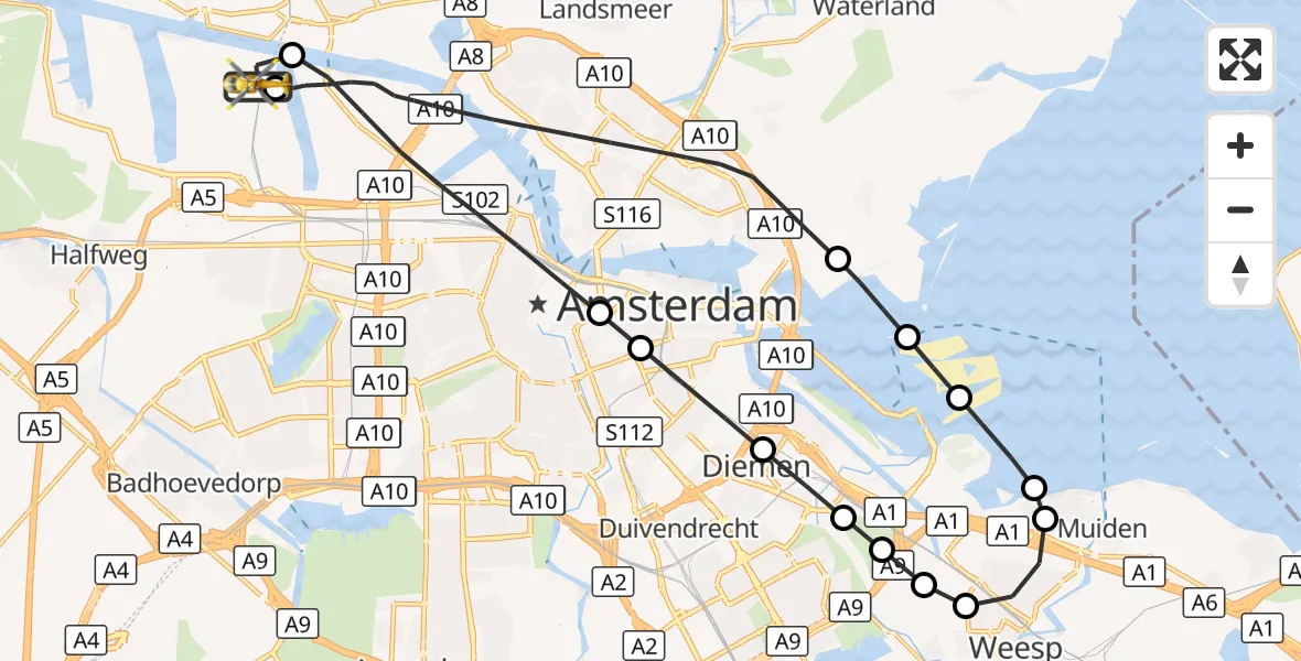 Vluchtroute Traumahelikopter Amsterdam Heliport - Amsterdam Heliport, 18 augustus 2026, 14:24