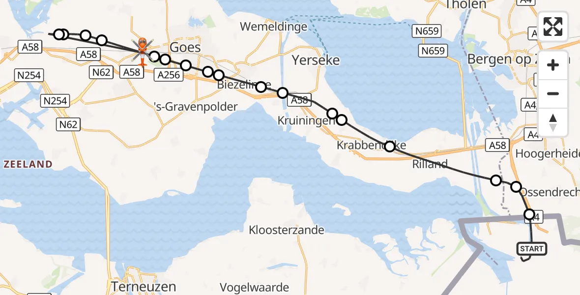 Vluchtroute Kustwachthelikopter Zandvliet - 's-Heer Arendskerke, 18 augustus 2026, 14:28