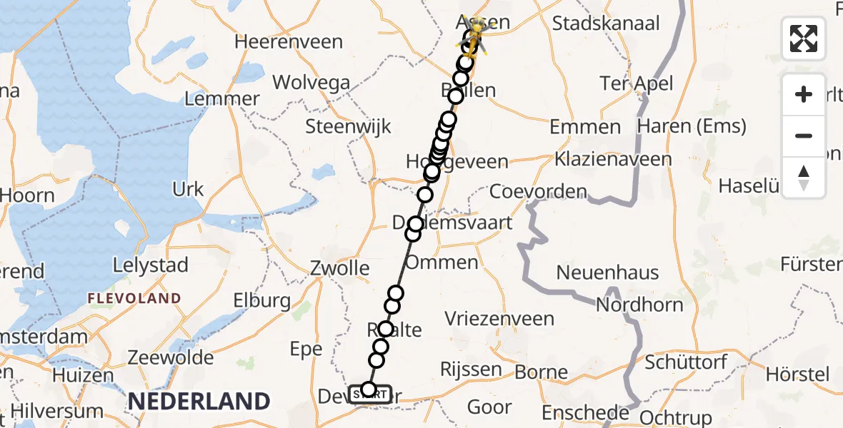 Vluchtroute Traumahelikopter Deventer - Assen, 18 augustus 2026, 15:14