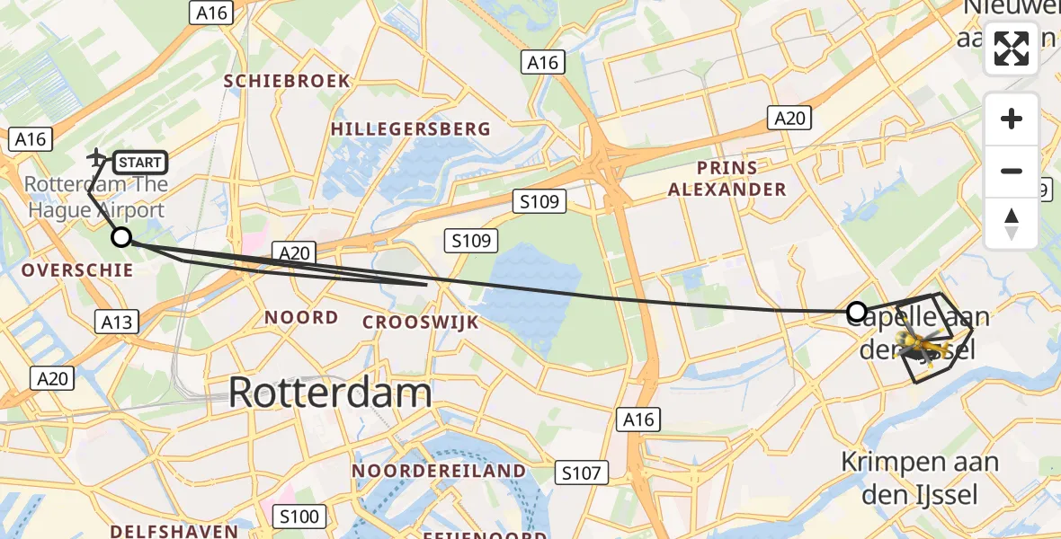 Vluchtroute Traumahelikopter Rotterdam The Hague Airport - Capelle aan den IJssel, 18 augustus 2026, 16:05