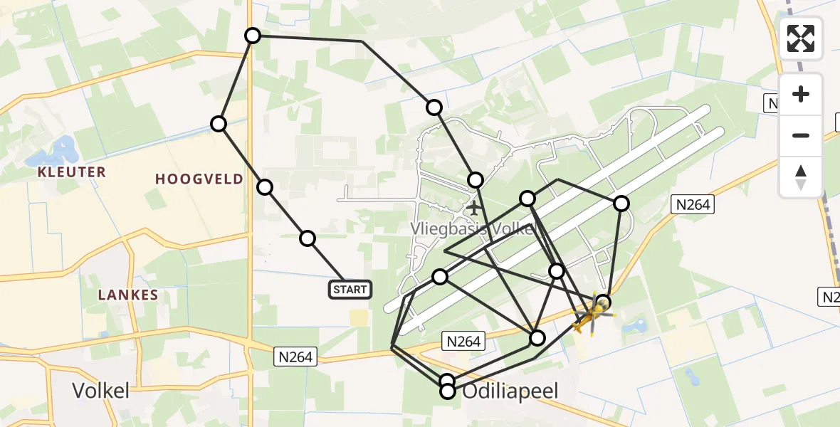 Vluchtroute Traumahelikopter Vliegbasis Volkel - Odiliapeel, 18 augustus 2026, 16:12