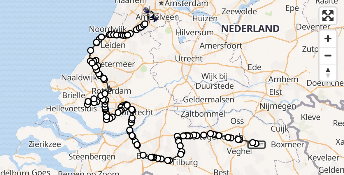 Vluchtroute Politiehelikopter Vliegbasis Volkel - Amsterdam Vliegveld Schiphol, 18 augustus 2026, 16:54