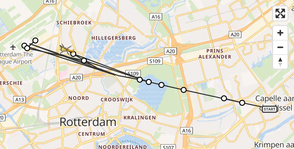 Vluchtroute Traumahelikopter Capelle aan den IJssel - Rotterdam, 18 augustus 2026, 17:13