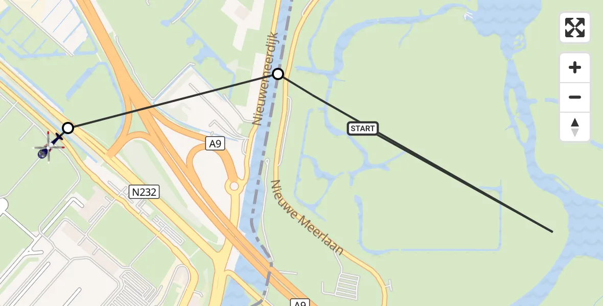 Vluchtroute Politiehelikopter Amstelveen - Amsterdam Vliegveld Schiphol, 18 augustus 2026, 19:08