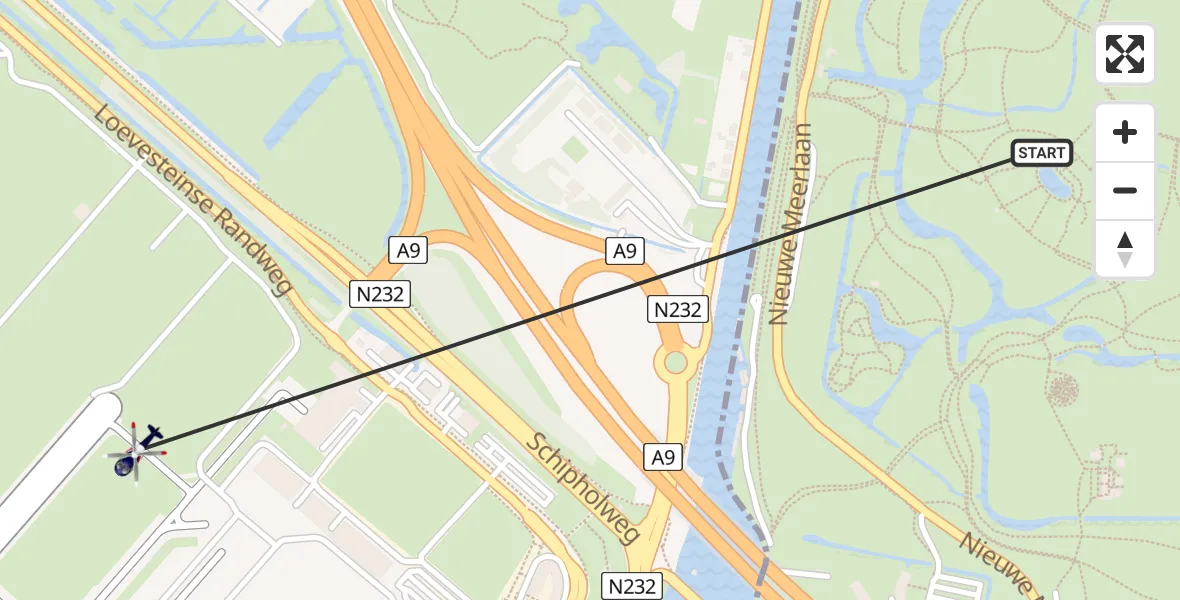 Vluchtroute Politiehelikopter Amstelveen - Amsterdam Vliegveld Schiphol, 18 augustus 2026, 20:20