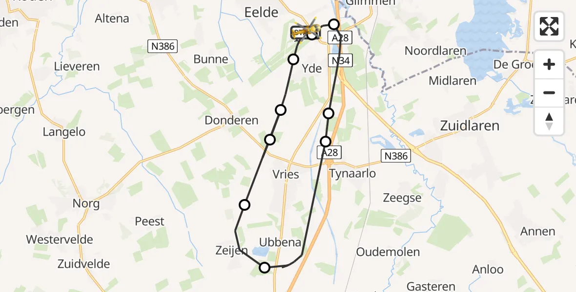 Vluchtroute Traumahelikopter Groningen Airport Eelde - Groningen Airport Eelde, 18 augustus 2026, 21:48