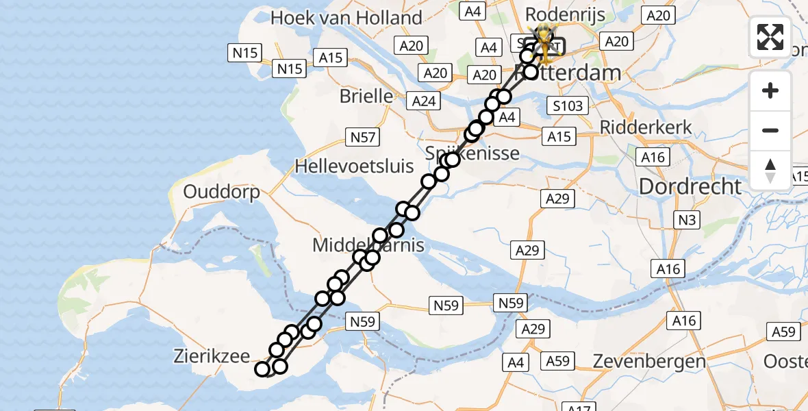 Vluchtroute Traumahelikopter Rotterdam The Hague Airport - Rotterdam The Hague Airport, 18 augustus 2026, 22:57