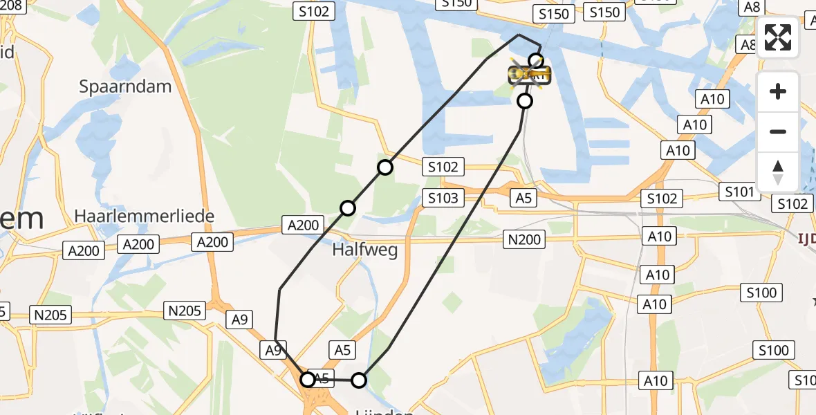 Vluchtroute Traumahelikopter Amsterdam Heliport - Amsterdam Heliport, 19 augustus 2026, 04:40