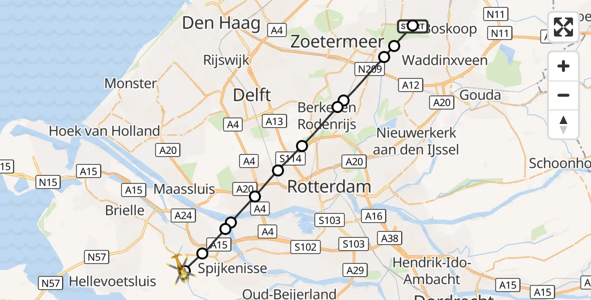 Vluchtroute Traumahelikopter Hazerswoude-Dorp - Abbenbroek, 19 augustus 2026, 04:47