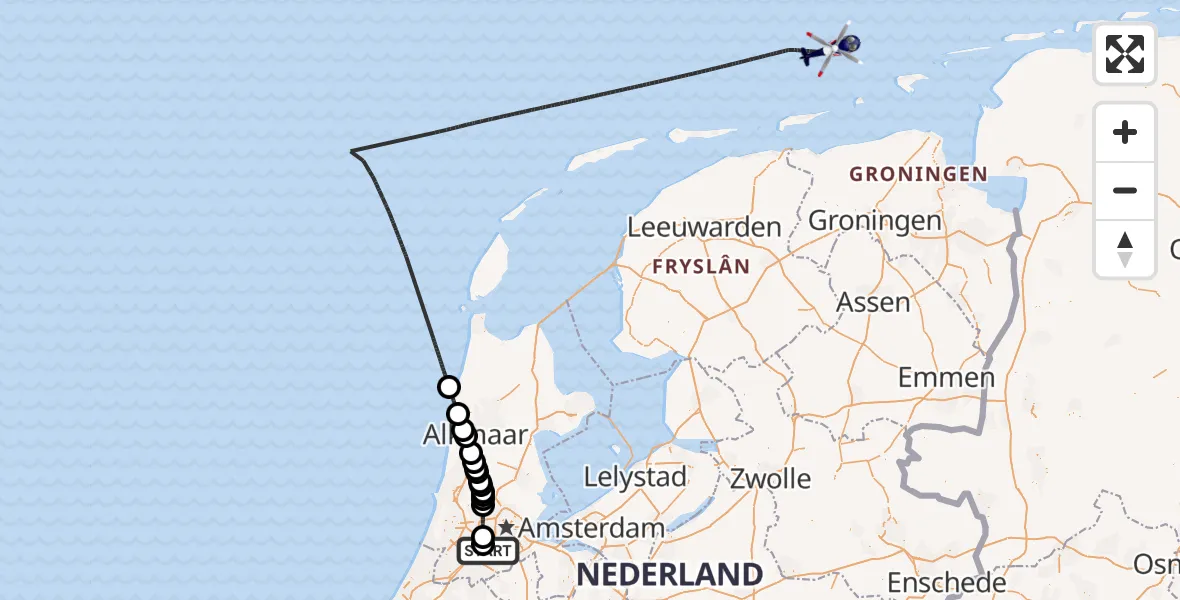 Vluchtroute Politiehelikopter Amsterdam Vliegveld Schiphol - Noordzee, 19 augustus 2026, 06:17