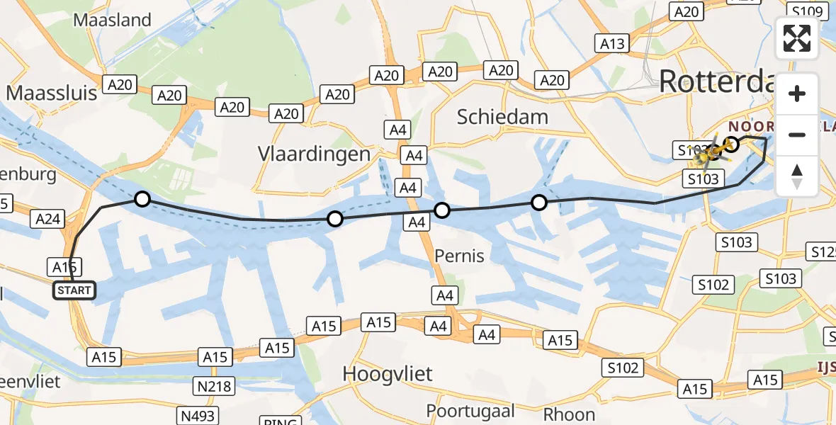 Vluchtroute Traumahelikopter Botlek Rotterdam - Erasmus MC, 19 augustus 2026, 09:22