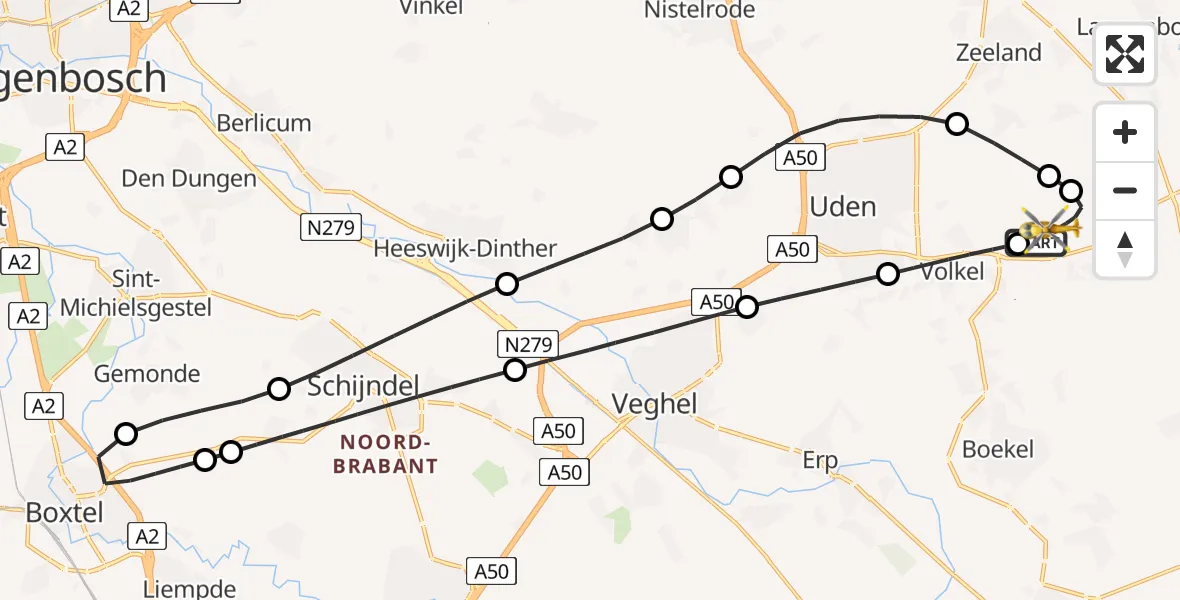 Vluchtroute Traumahelikopter Vliegbasis Volkel - Vliegbasis Volkel, 19 augustus 2026, 11:12