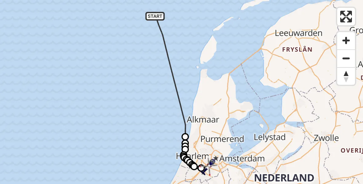 Vluchtroute Politiehelikopter Noordzee - Amsterdam Vliegveld Schiphol, 19 augustus 2026, 12:57