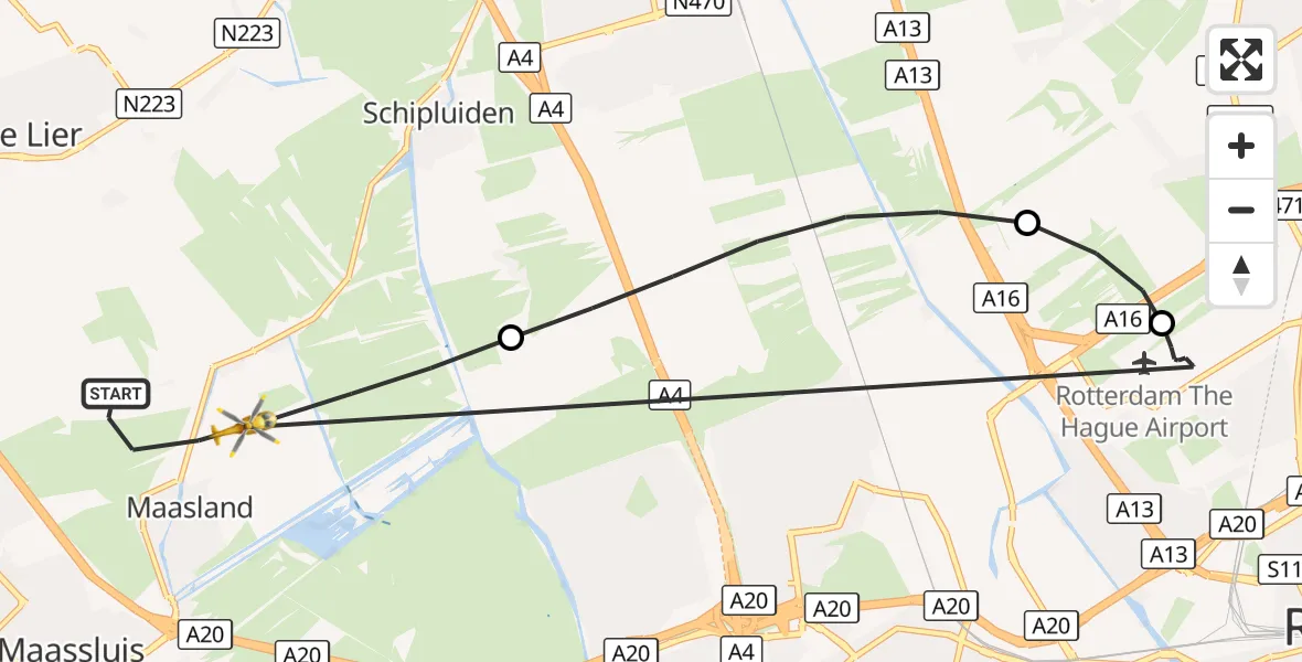 Vluchtroute Traumahelikopter Maasland - Maasland, 19 augustus 2026, 13:38