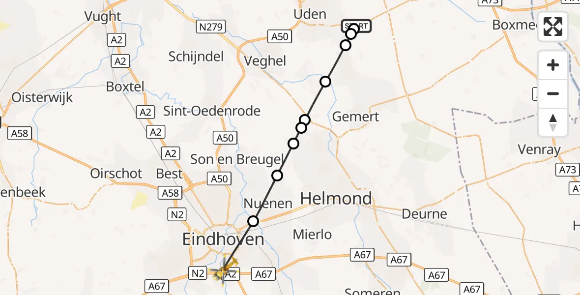 Vluchtroute Traumahelikopter Vliegbasis Volkel - Eindhoven, 19 augustus 2026, 14:18