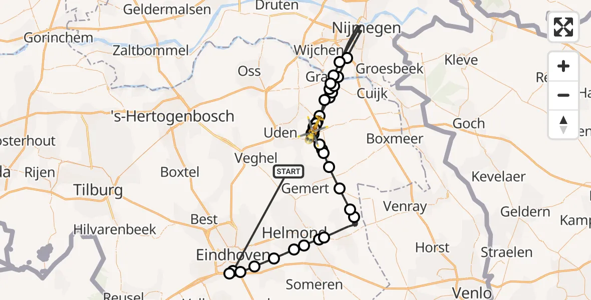 Vluchtroute Traumahelikopter Erp - Volkel, 19 augustus 2026, 14:42